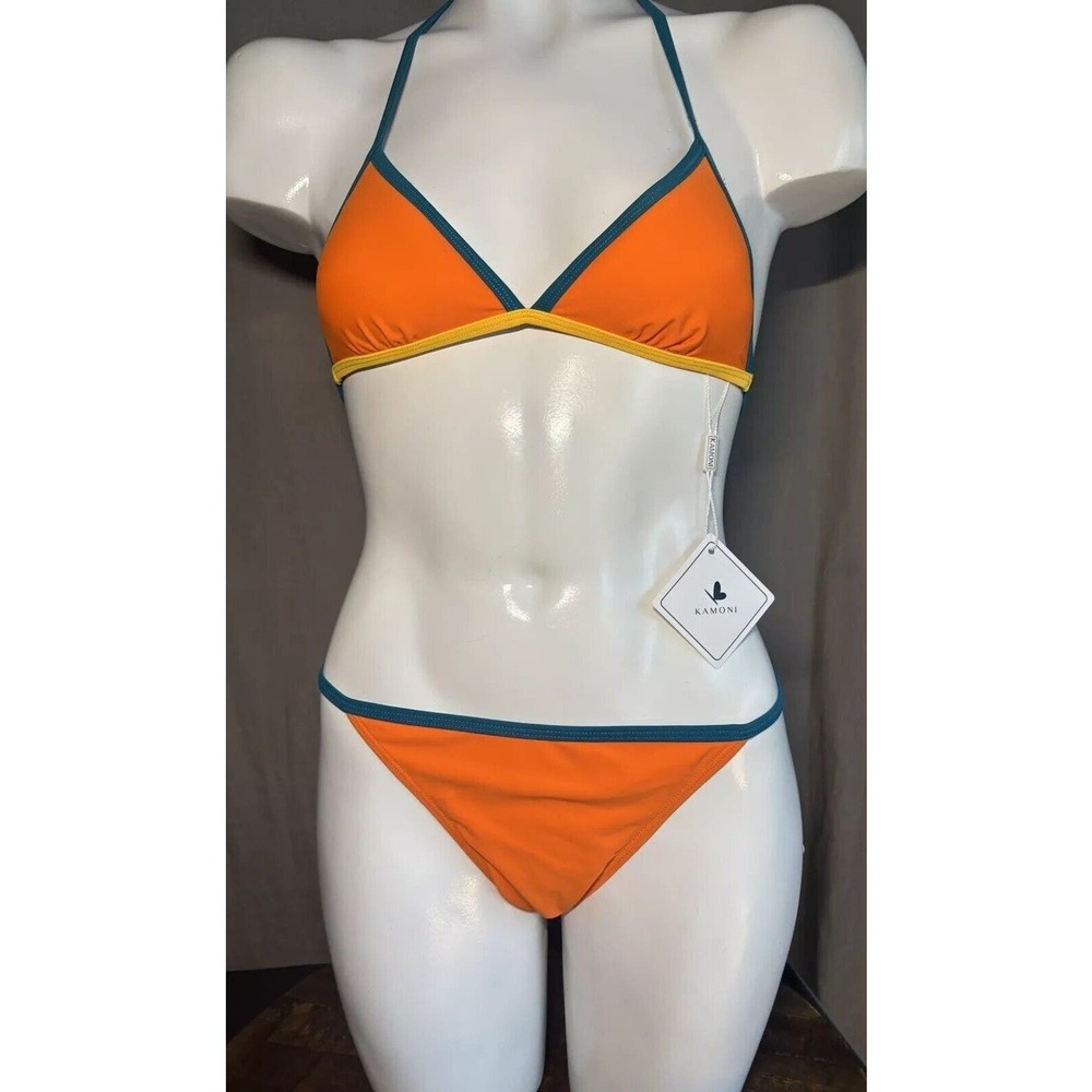 Kamoni Orange Halter Neck Triangle Back Tie Low Waist Cheeky Bikini Size Small